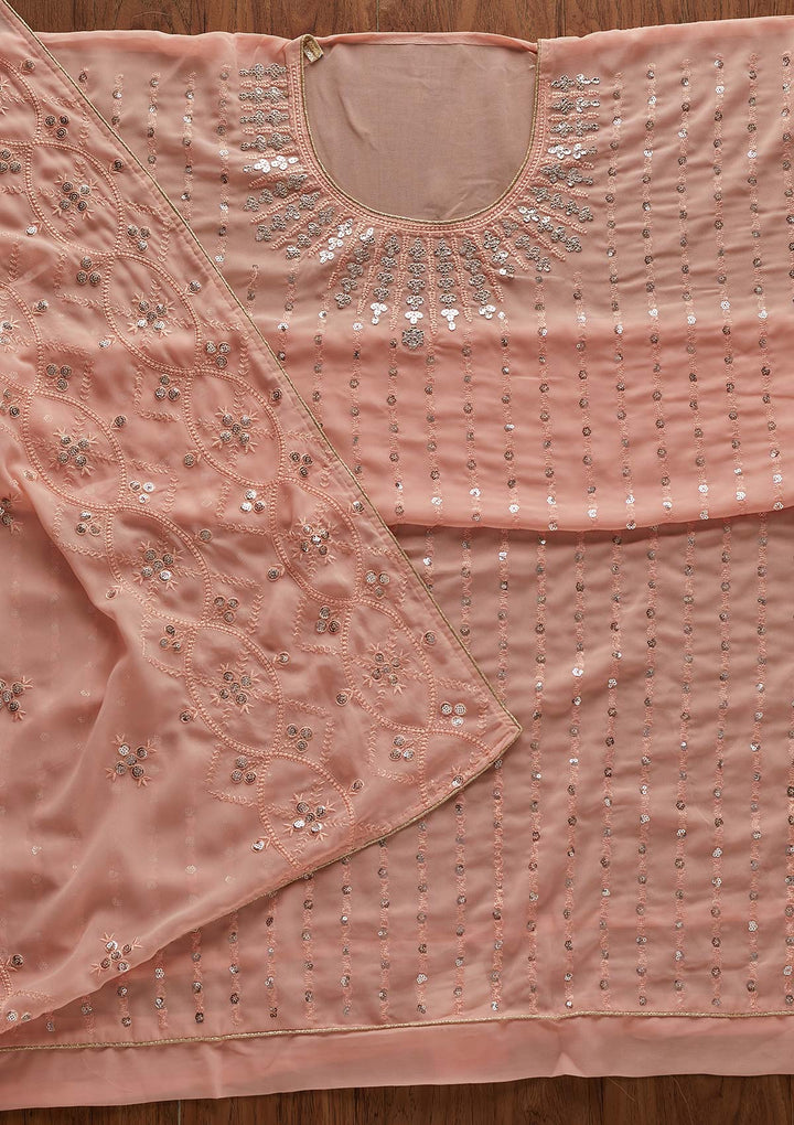 Peach Sequins Georgette Designer Unstitched Salwar Suit - Koskii