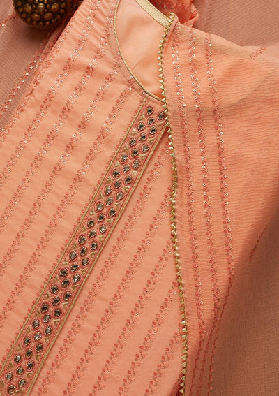 Peach Sequins Georgette Unstitched Salwar Suit-Koskii