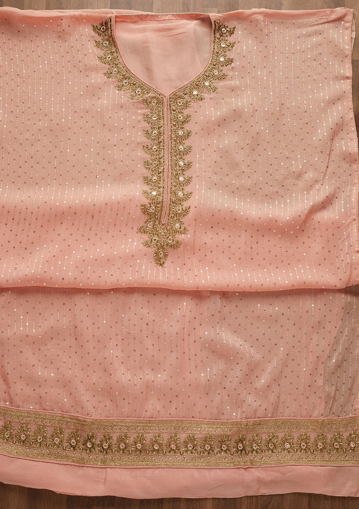 Peach Sequins Georgette Unstitched Salwar Suit-Koskii