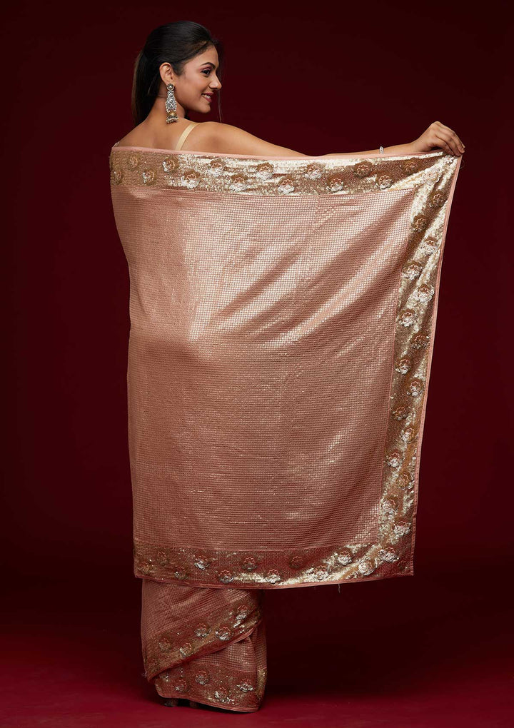 Peach Sequins Georgette Saree-Koskii