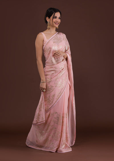 Peach Sequins Georgette Designer Saree-Koskii