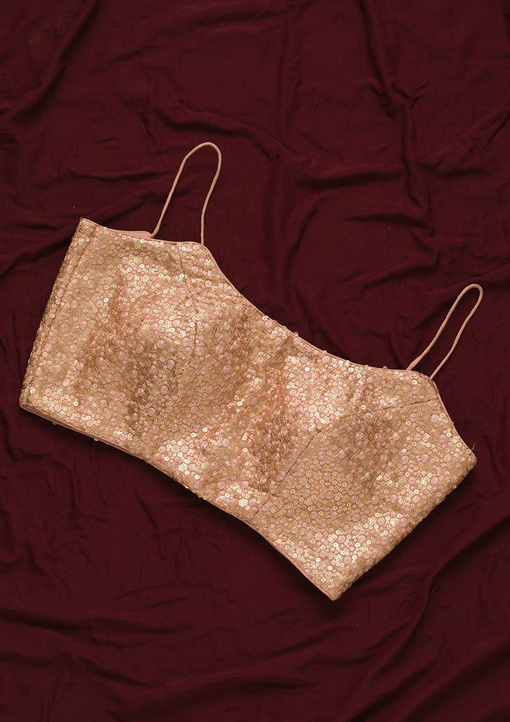 Peach Sequins Net Readymade Blouse-Koskii