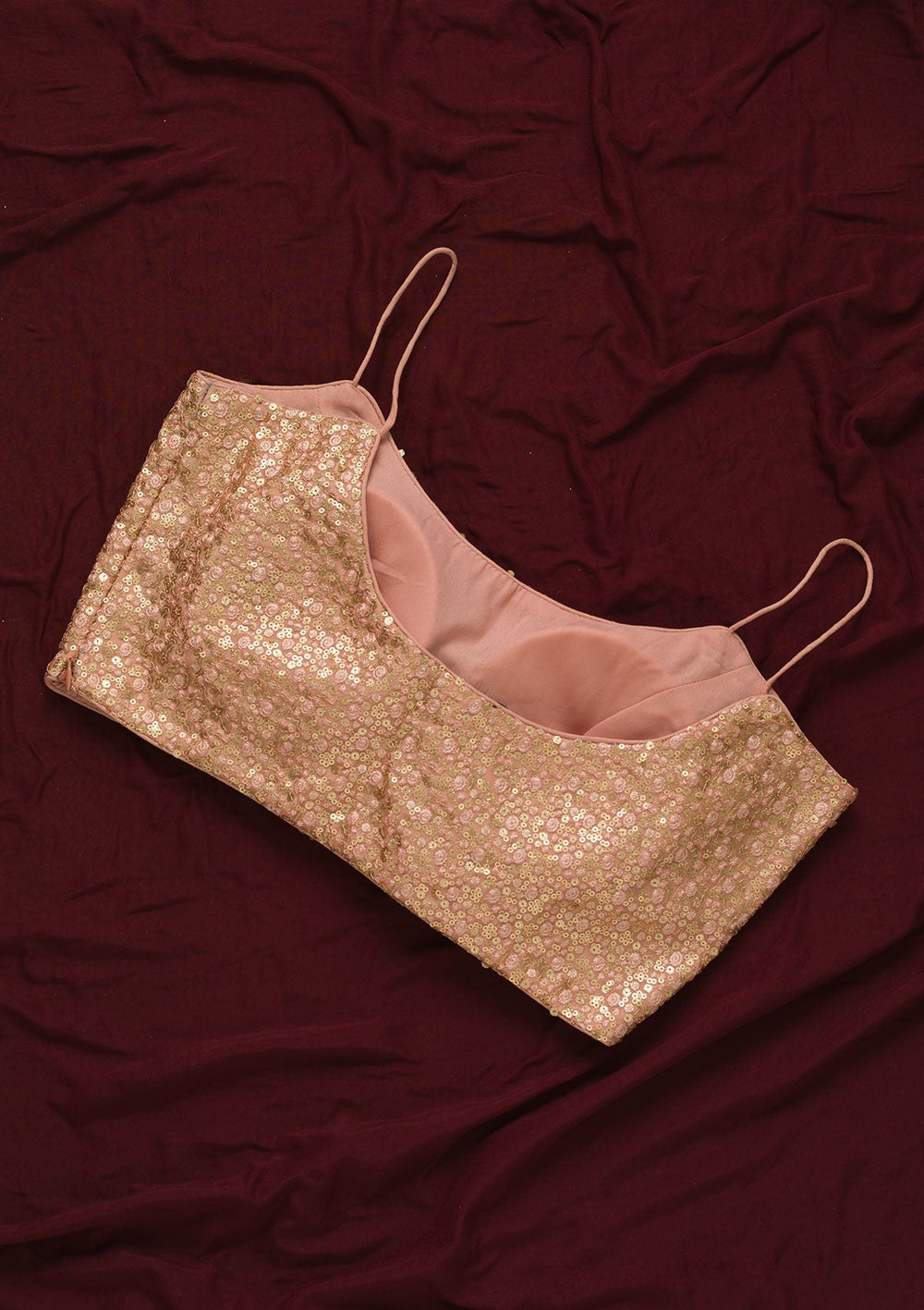 Peach Sequins Net Readymade Blouse-Koskii