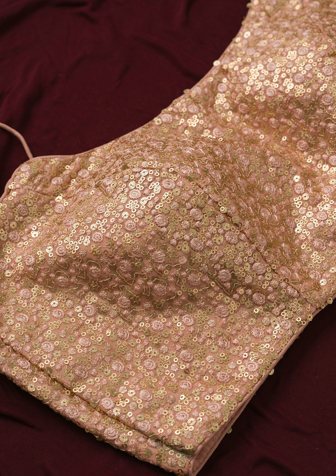 Peach Sequins Net Readymade Blouse-Koskii