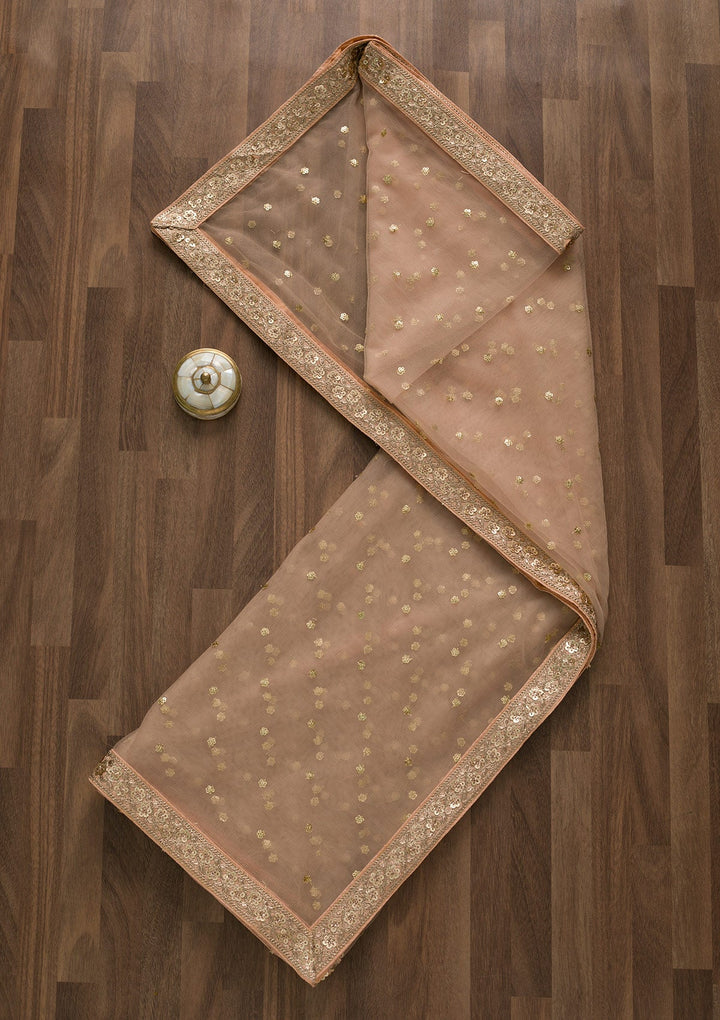 Peach Sequins Net Dupatta-Koskii