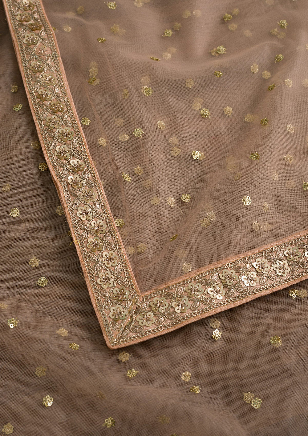 Peach Sequins Net Dupatta-Koskii