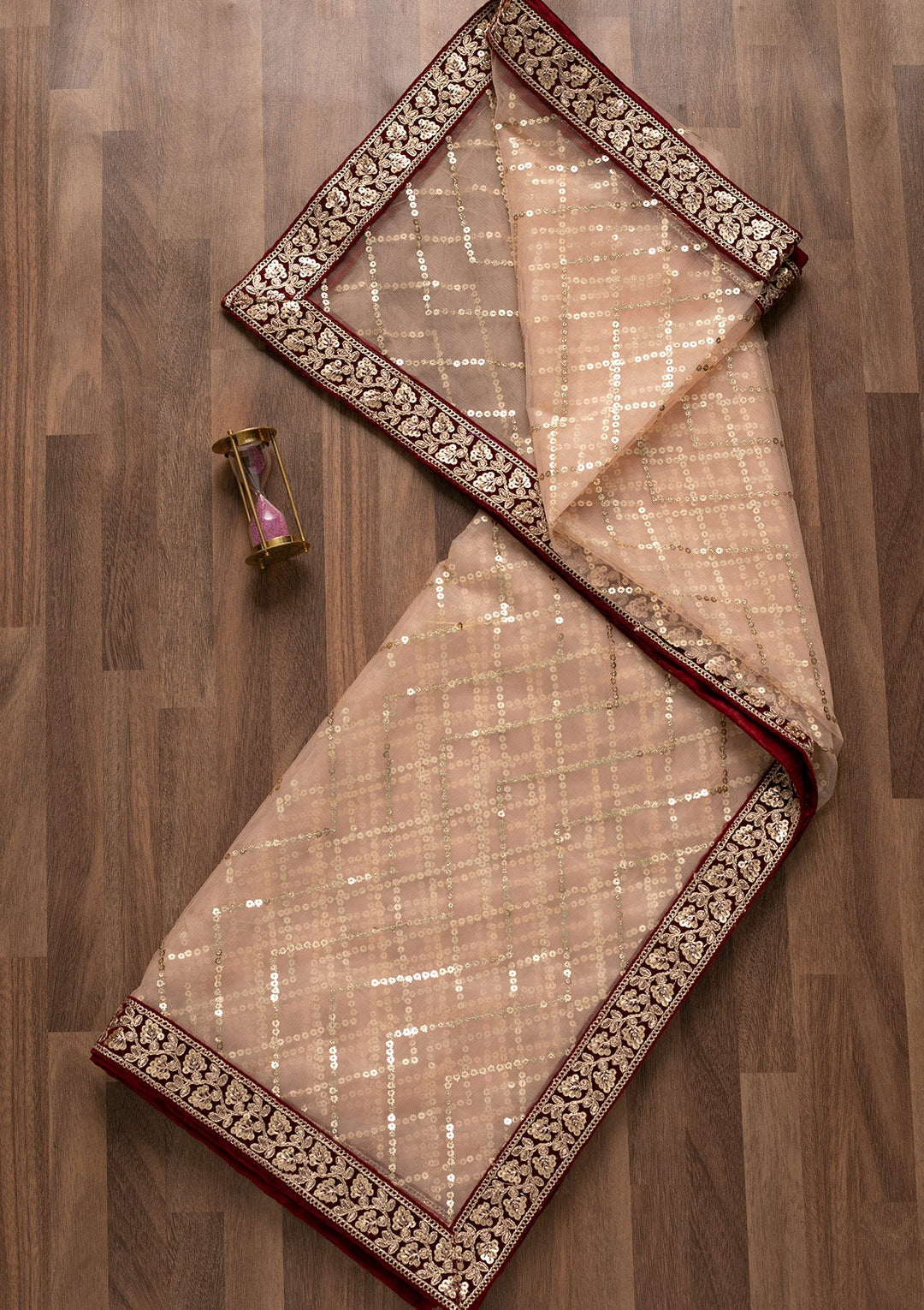 Peach Sequins Net Dupatta-Koskii