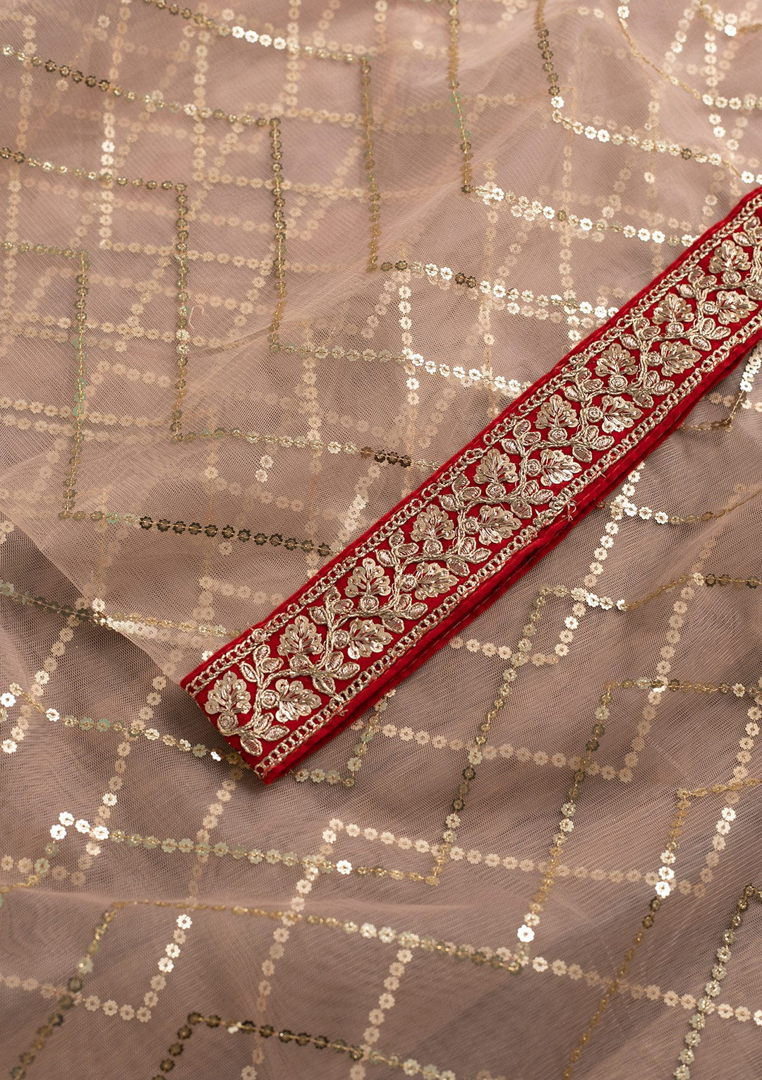 Peach Sequins Net Dupatta-Koskii