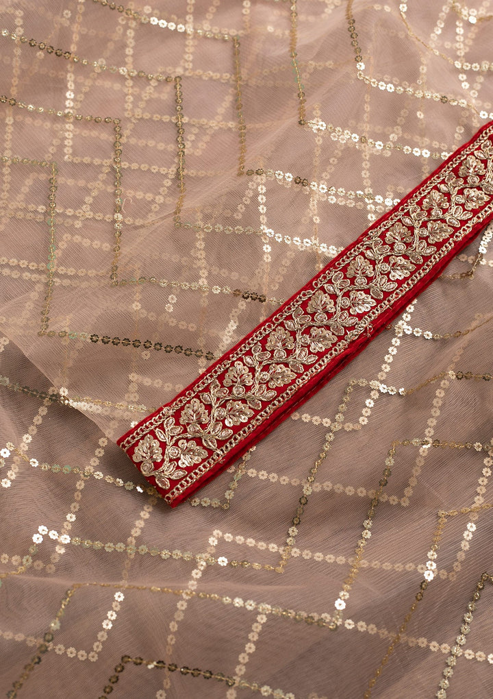 Peach Sequins Net Dupatta-Koskii