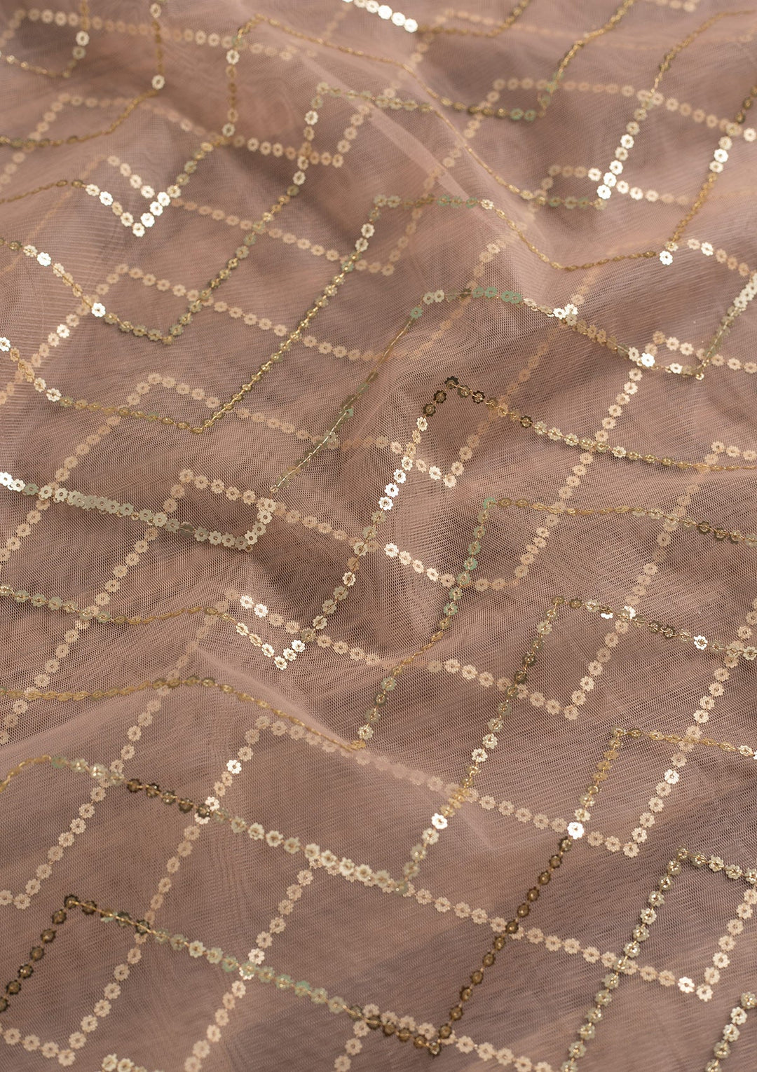 Peach Sequins Net Dupatta-Koskii