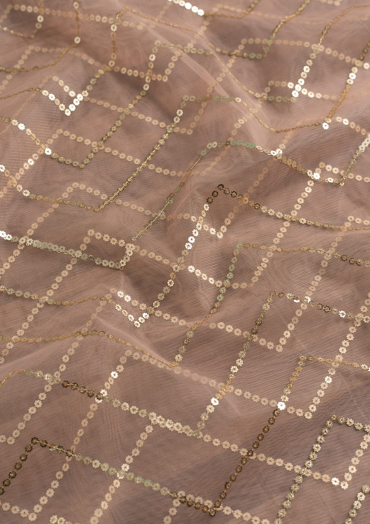 Peach Sequins Net Dupatta-Koskii
