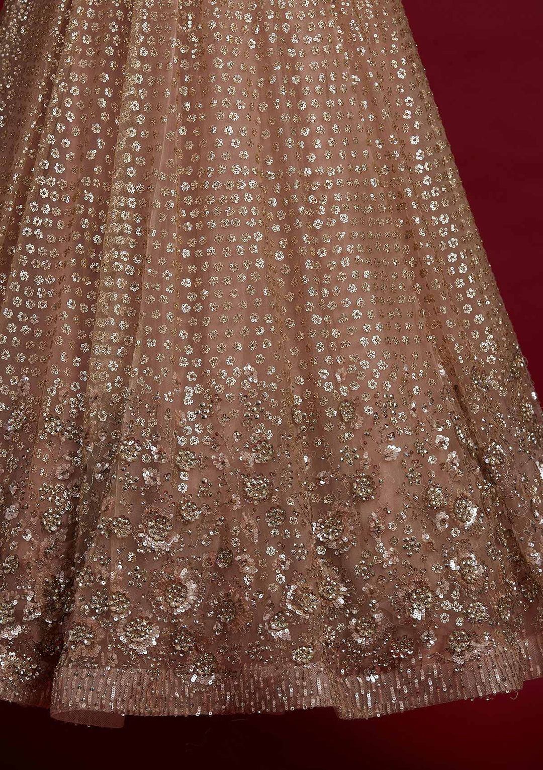 Peach Sequins Net Designer Gown - koskii