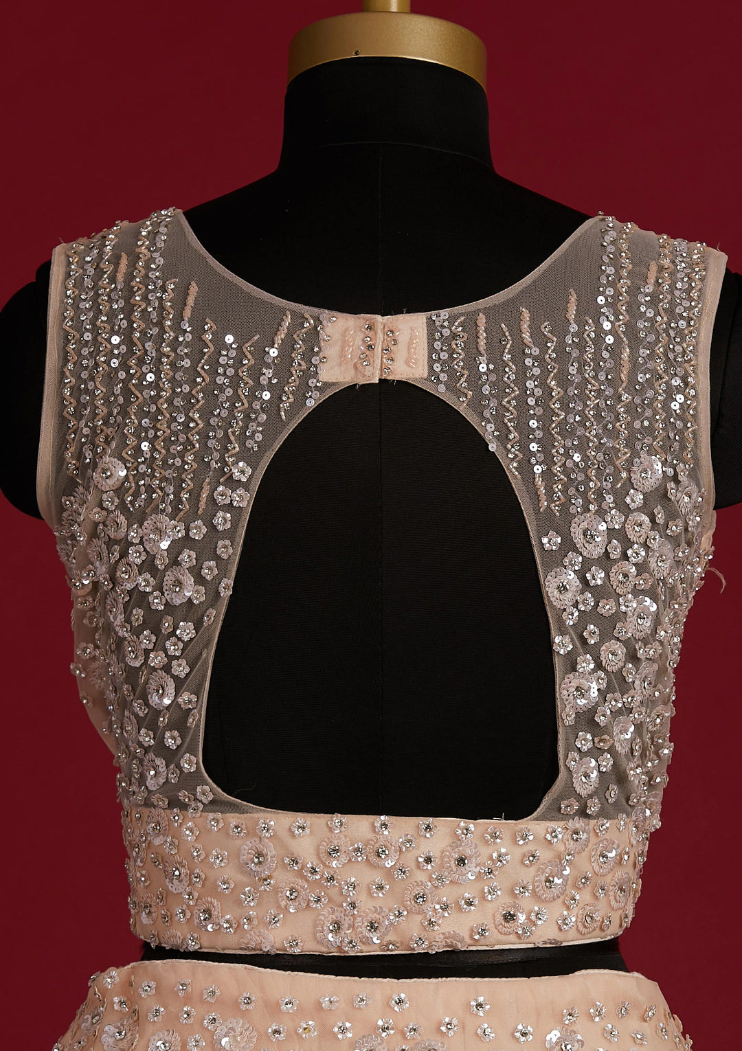 Peach Sequins Net Designer Lehenga - Koskii