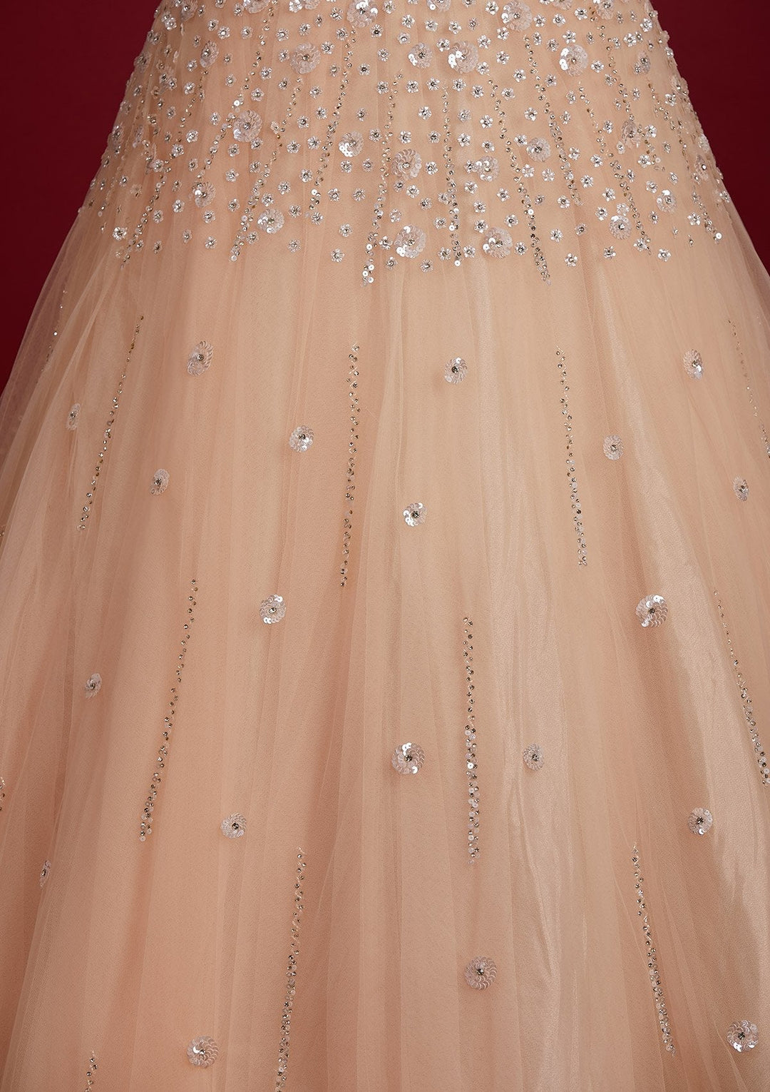 Peach Sequins Net Designer Lehenga - Koskii