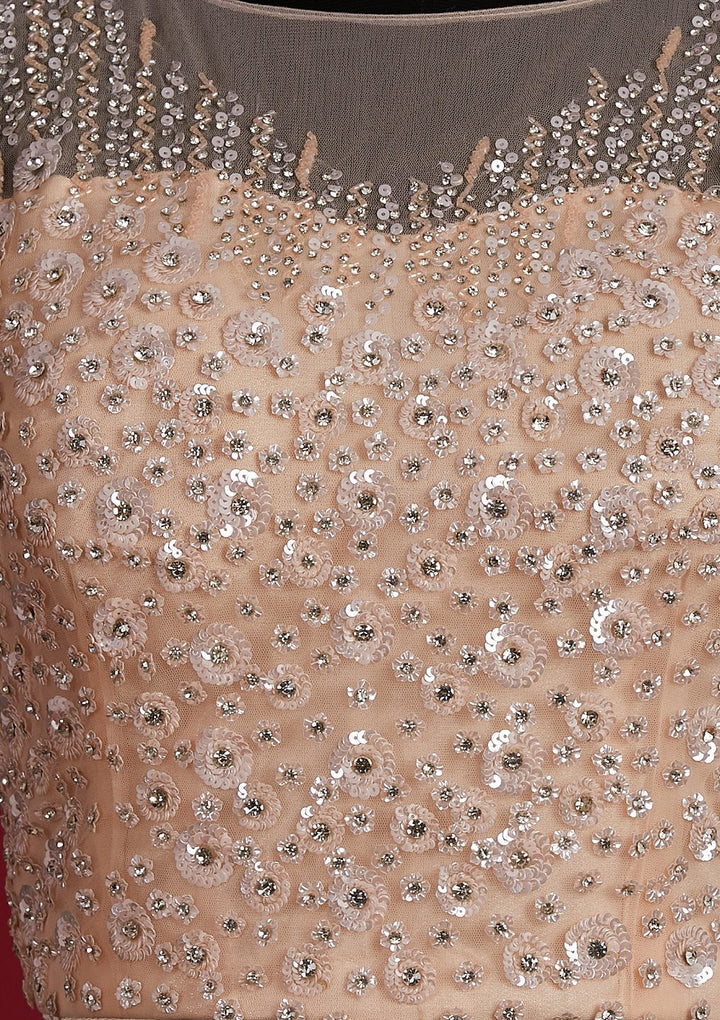 Peach Sequins Net Designer Lehenga - Koskii
