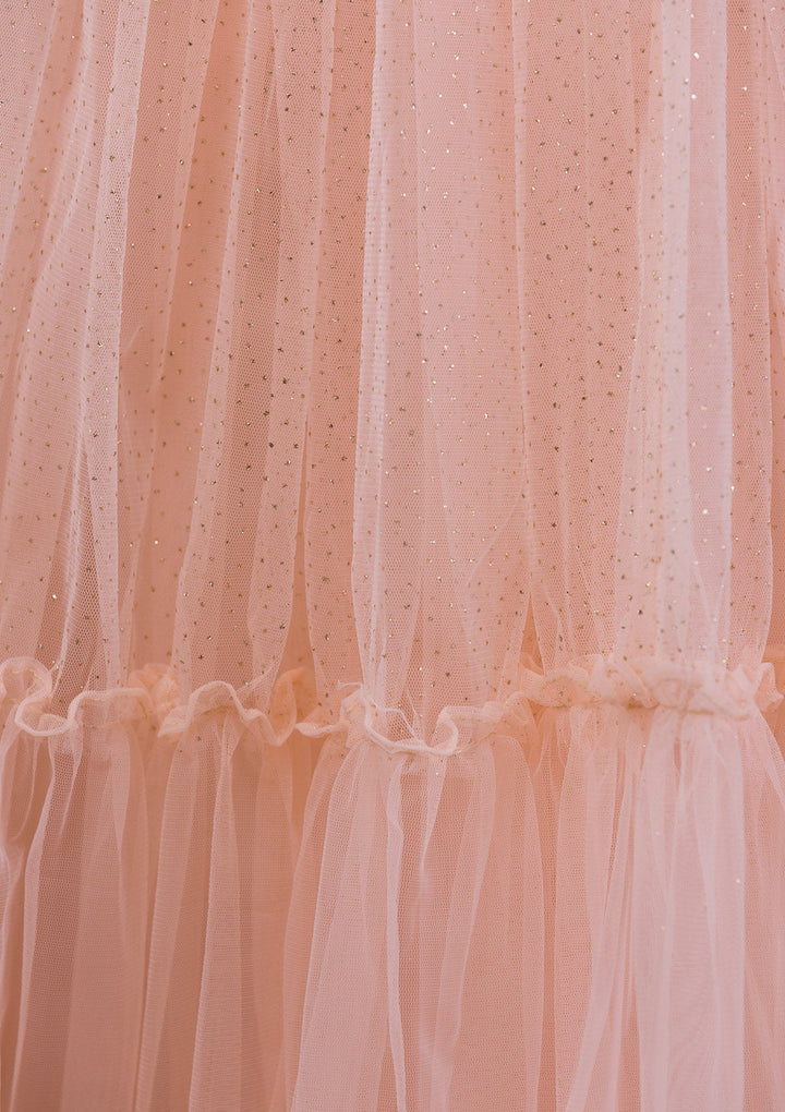 Peach Sequins Net Readymade Lehenga-Koskii