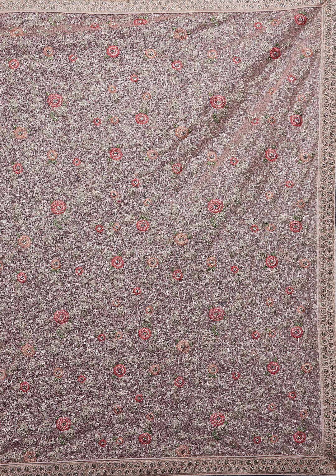 Peach Sequins Net Designer Saree - Koskii