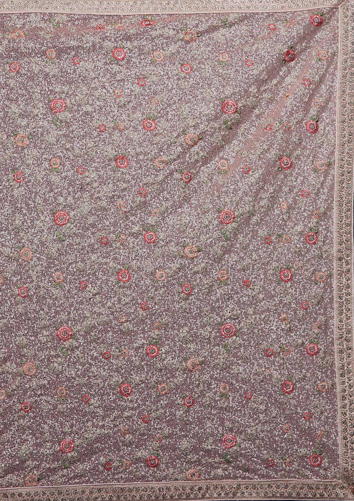 Peach Sequins Net Designer Saree - Koskii