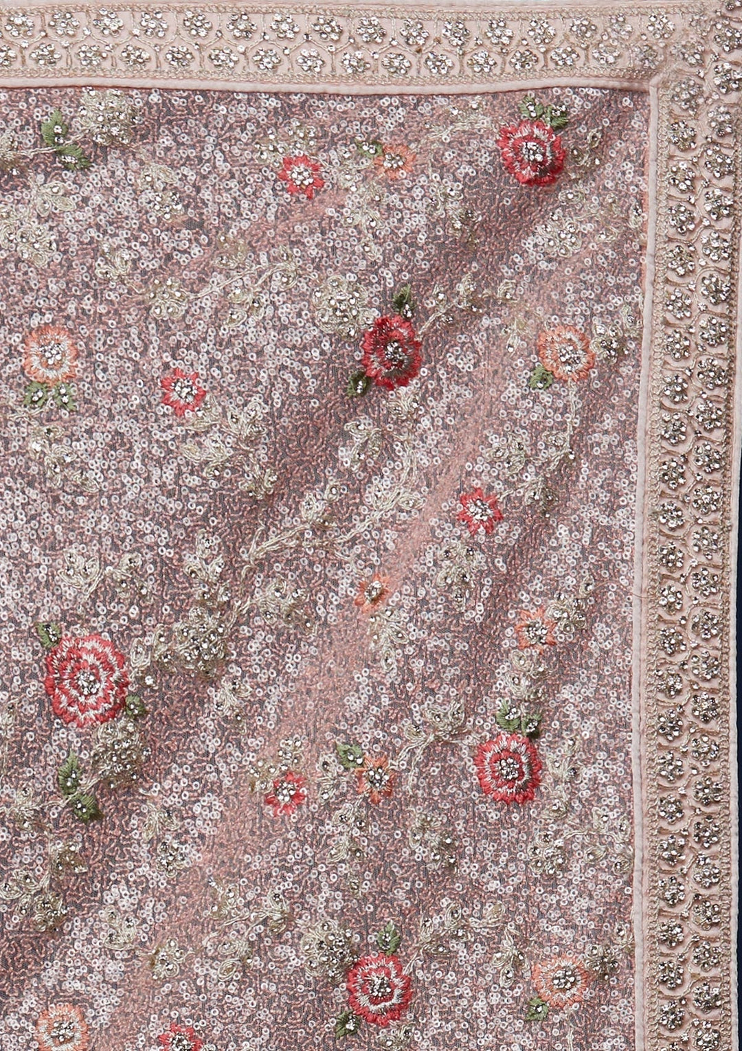 Peach Sequins Net Designer Saree - Koskii