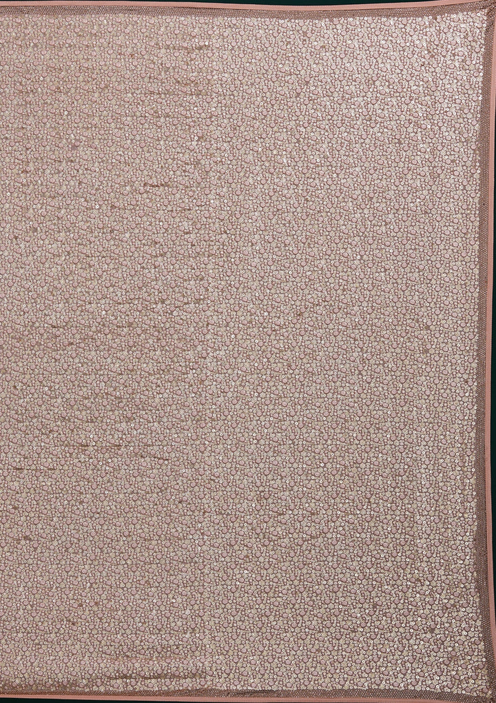 Peach Sequins Net Saree - Koskii