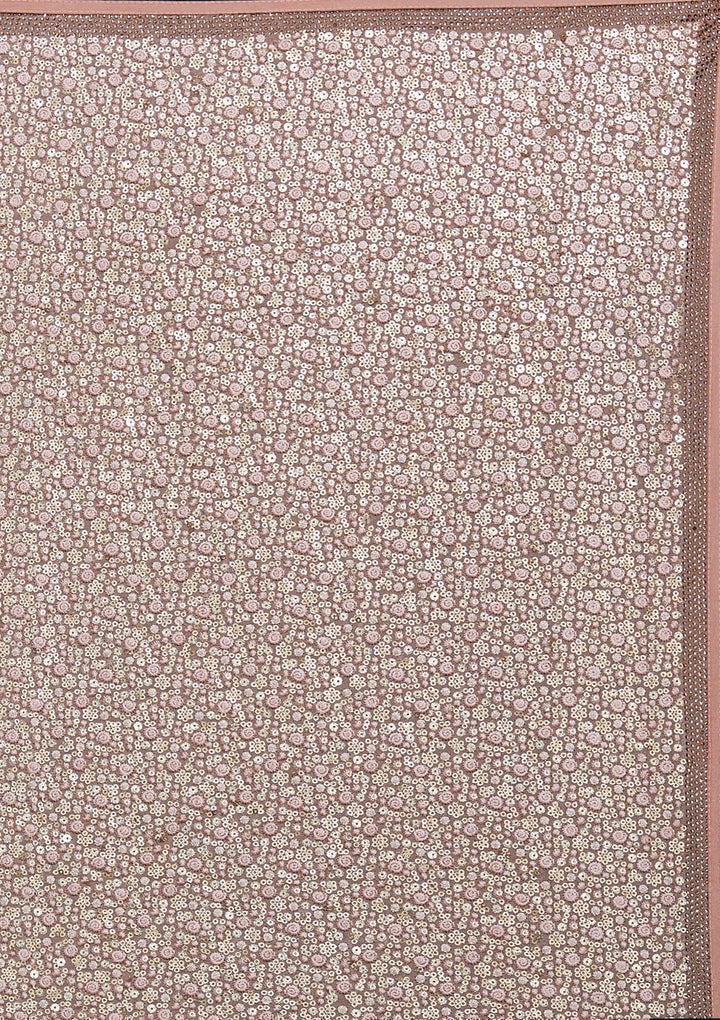 Peach Sequins Net Saree - Koskii