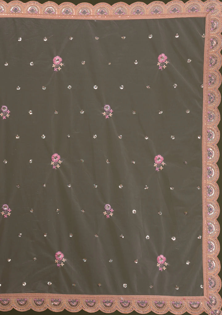 Peach Sequins Net Semi Stitched Lehenga-Koskii