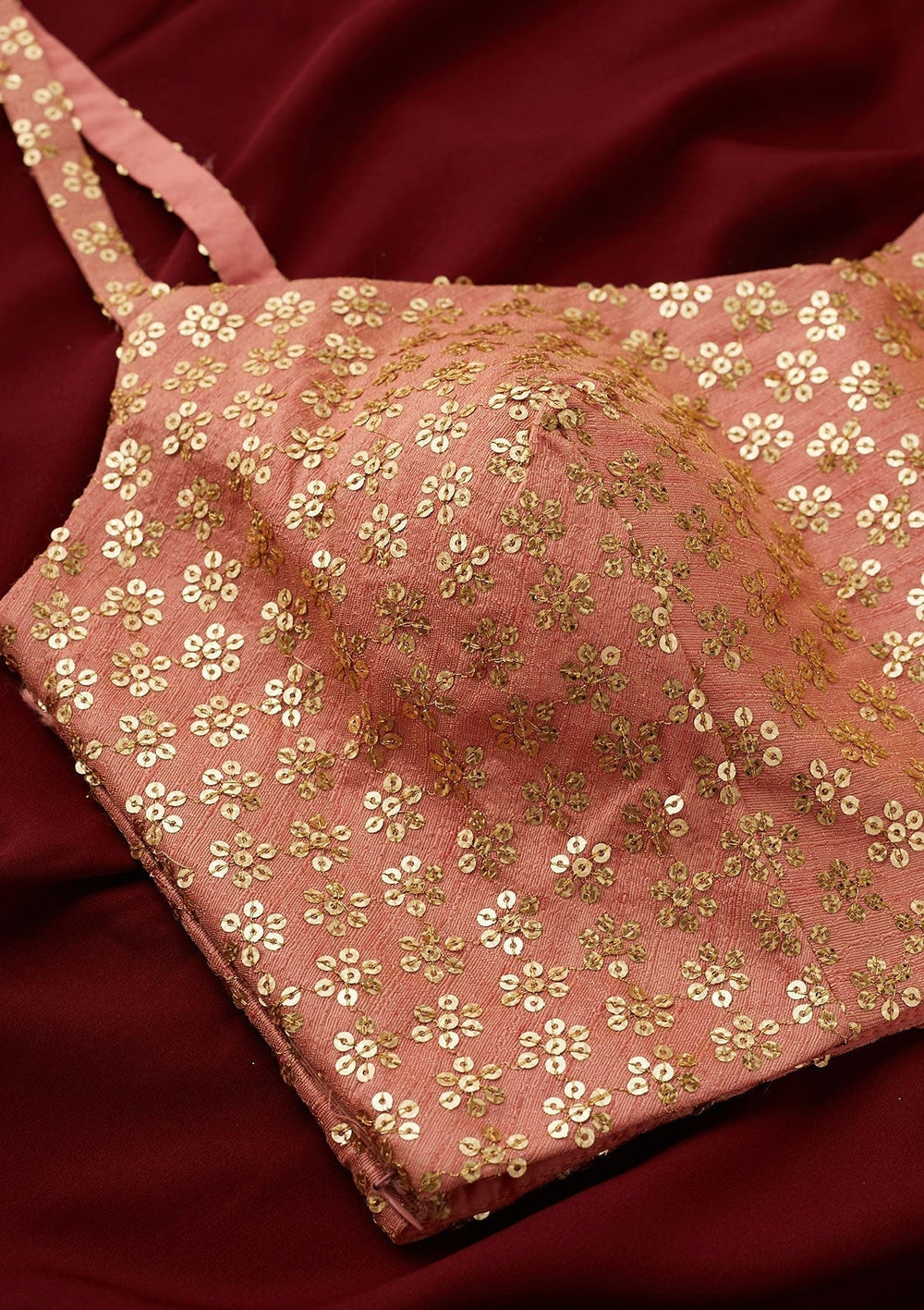 Peach Sequins Raw Silk Designer Readymade Blouse - Koskii