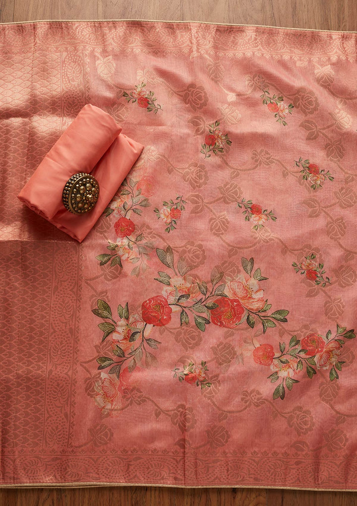 Peach Sequins Semi Crepe Designer Unstitched Salwar Suit - koskii