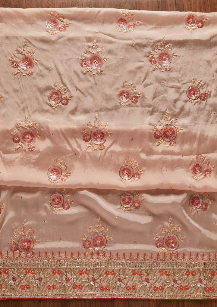 Peach Sequins Semi Crepe Designer Unstitched Salwar Suit - koskii