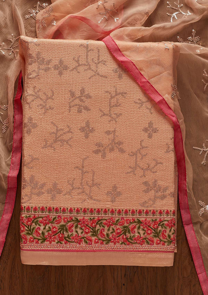 Peach Sequins Semi Crepe Designer Unstitched Salwar Suit - koskii