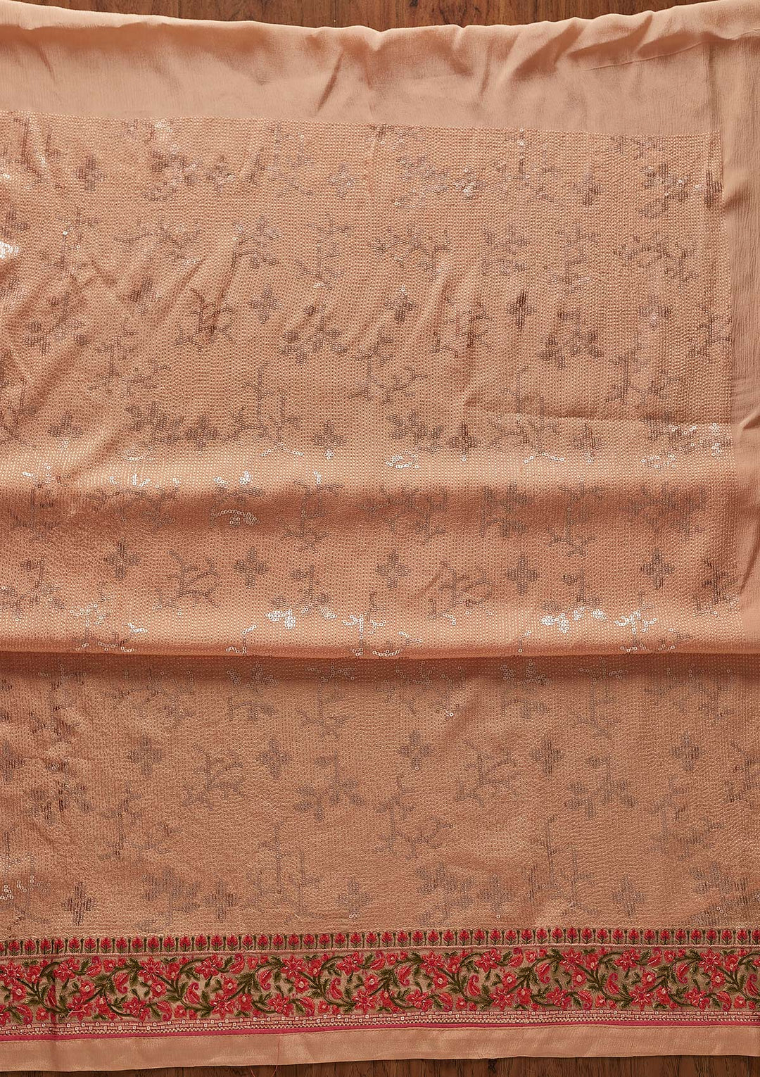 Peach Sequins Semi Crepe Designer Unstitched Salwar Suit - koskii