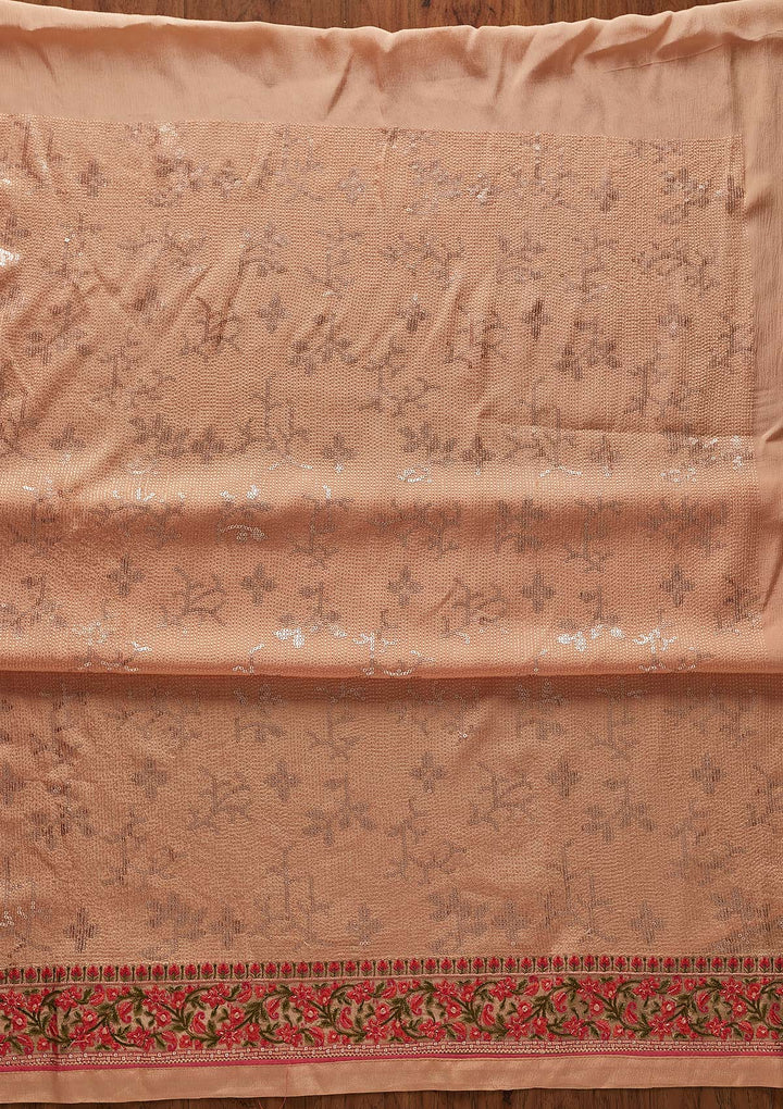 Peach Sequins Semi Crepe Designer Unstitched Salwar Suit - koskii