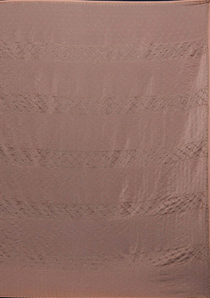 Peach Sequins Semi Crepe Designer Saree - Koskii