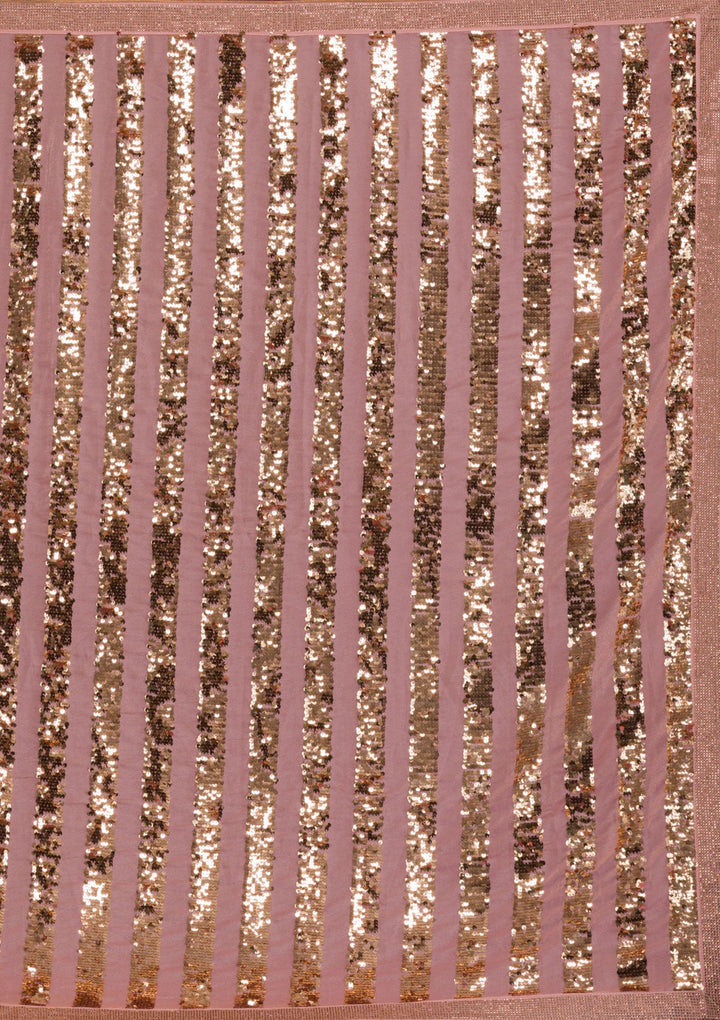 Peach Sequins Semi Crepe Unstitched Saree-Koskii