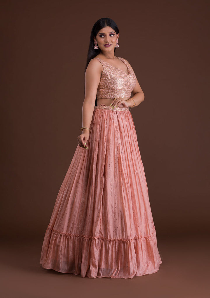 Peach Sequins Shimmer Designer Lehenga-Koskii