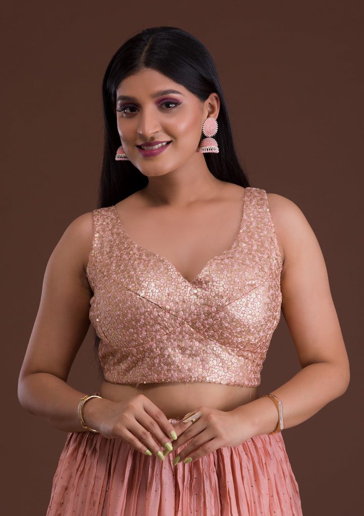 Peach Sequins Shimmer Designer Lehenga-Koskii