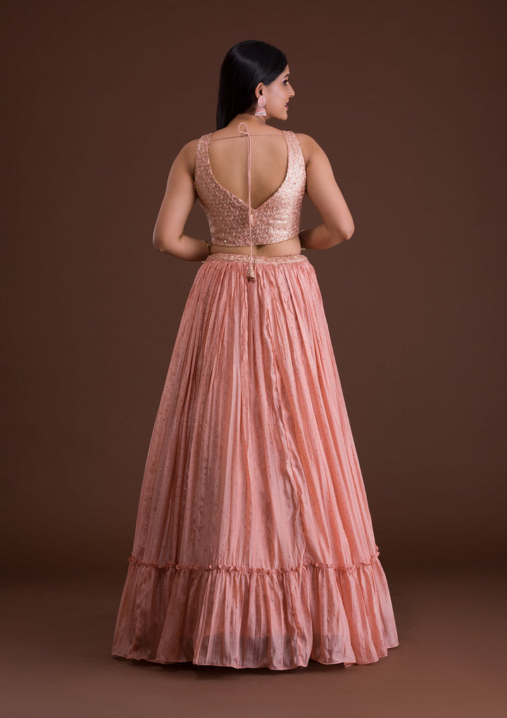 Peach Sequins Shimmer Designer Lehenga-Koskii