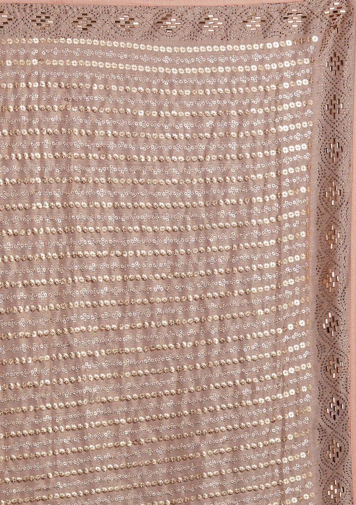 Peach Sequins Shimmer Designer Saree - Koskii