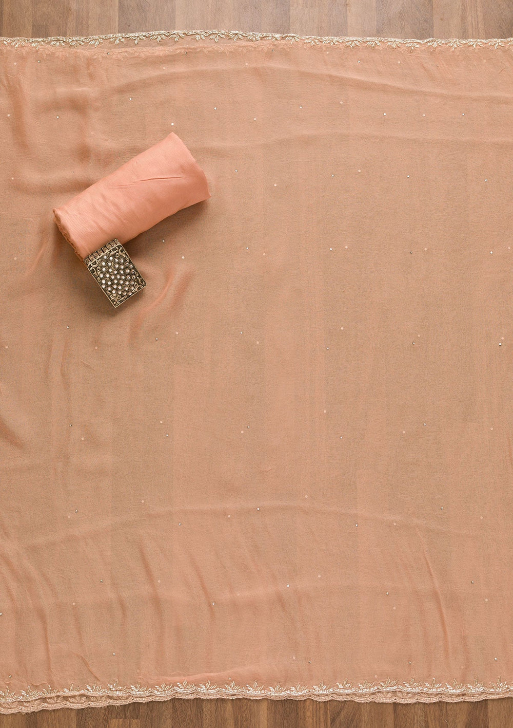 Peach Sequins Organza Unstitched Salwar Kameez-Koskii