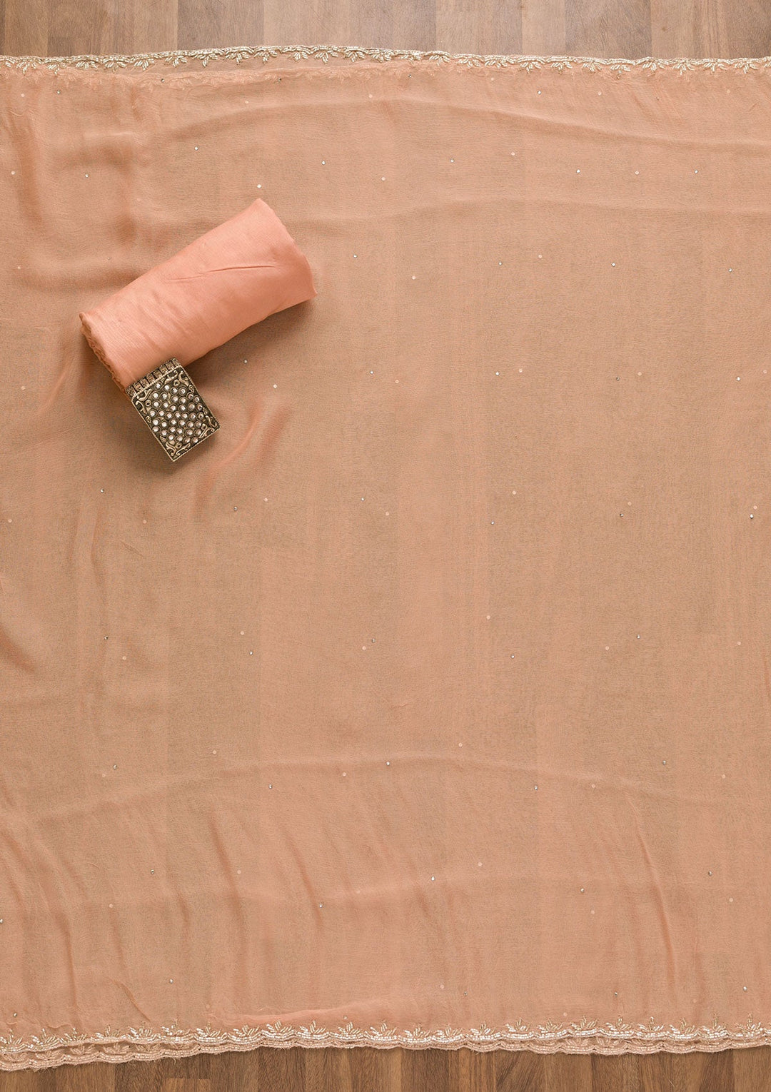 Peach Sequins Organza Unstitched Salwar Kameez-Koskii