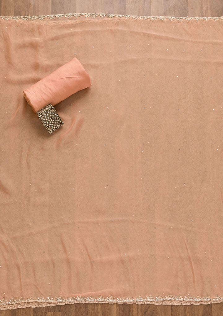 Peach Sequins Organza Unstitched Salwar Kameez-Koskii