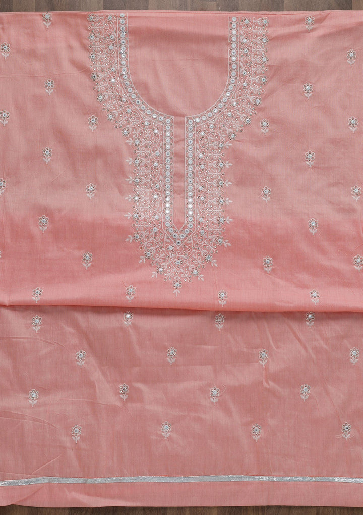 Peach Silver Stonework Cotton Semi-Stitched Salwar Suit-Koskii