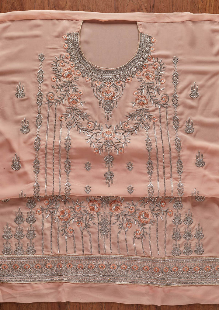 Peach Silver Stonework Georgette Designer Unstitched Salwar Suit - koskii