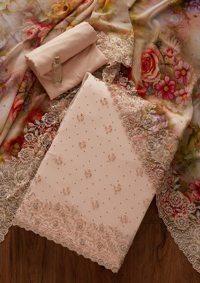Peach Silver Stonework Georgette Designer Unstitched Salwar Suit - koskii