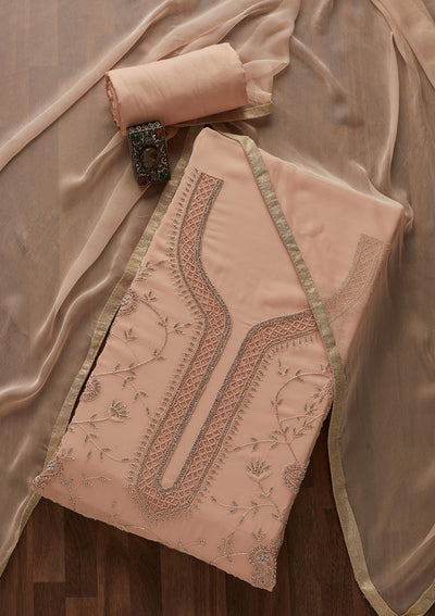 Peach Silver Stonework Georgette Designer Unstitched Salwar Suit - Koskii