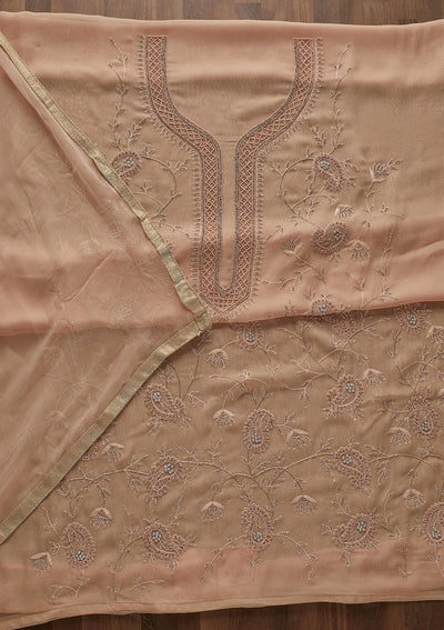 Peach Silver Stonework Georgette Designer Unstitched Salwar Suit - Koskii