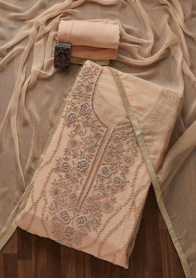 Peach Silver Stonework Georgette Designer Unstitched Salwar Suit - Koskii