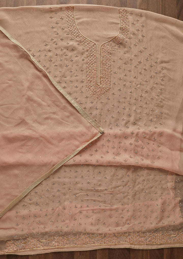 Peach Silver Stonework Georgette Designer Unstitched Salwar Suit - Koskii
