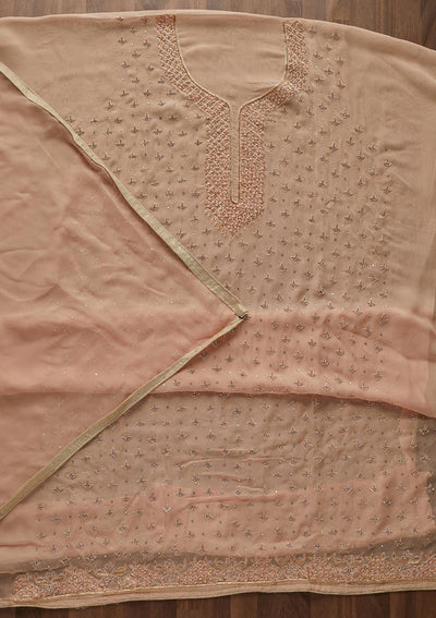 Peach Silver Stonework Georgette Designer Unstitched Salwar Suit - Koskii