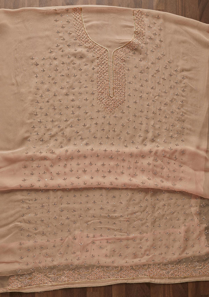 Peach Silver Stonework Georgette Designer Unstitched Salwar Suit - Koskii